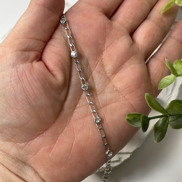 Silver Tone Chain with Crystals Ankle Bracelet - Picture 7 of 10